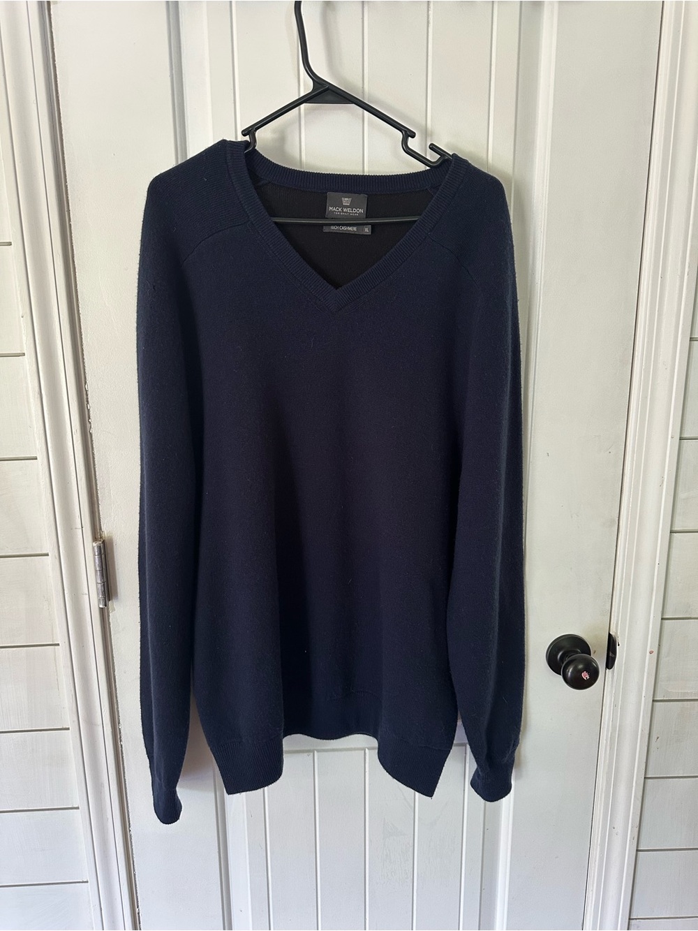 Mack Weldon Men's Navy V-Neck Sweater tech cashmere